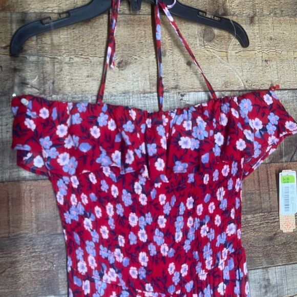New GB juniors‎ red pants romper jumpsuit spaghetti straps, ruching, size XL - Picture 4 of 16